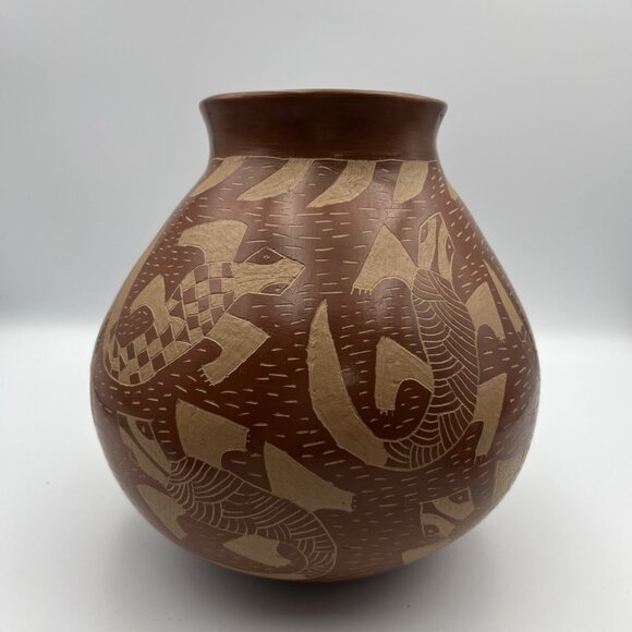 Mata Ortiz Mexican Large Vase Red Pottery Artist Signed Marisela Torres Lizards - Picture 3 of 8